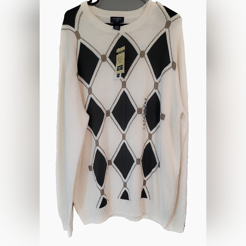 Dockers Black and White Diamond Pattern Sweater XLT MENS 100%‎ COTTON